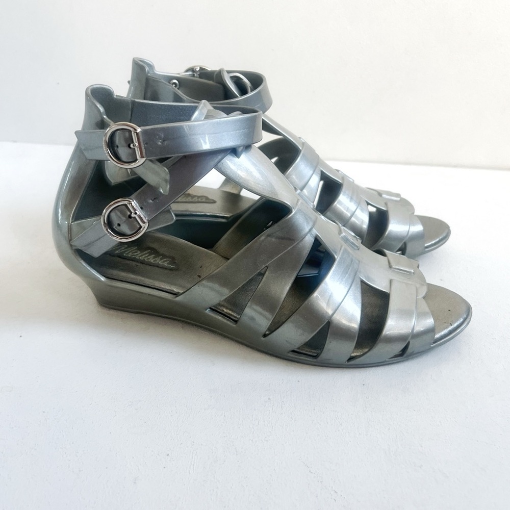 Melissa | Silver Wedge Sandals